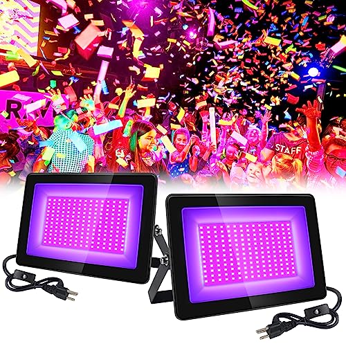 inSharePlus 2 Pack 100W UV Flood Light, IP66 Waterproof Outdoor High Power Black Lights with UL Plug (3.3ft Cable), 395nm-405nm Blacklight for Glow Party, Stage, UV Glue Resin Curing Paint, Collection - size: 2Pack-100W