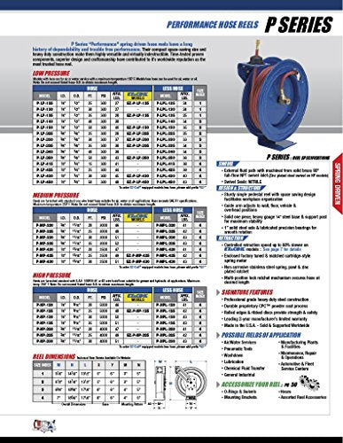 Coxreels P-LP-125 Low Pressure Retractable Air/Water Hose Reel: 1/4" I.D., 25' Hose Capacity, with Hose, 300 PSI, Made in USA - size: 1/4", style: 25'
