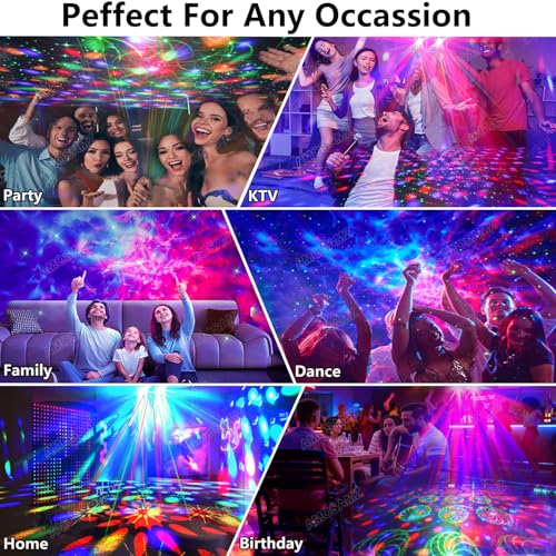 Disco Ball Party Lights,Pro 6 in 1 Disco Lights Sound Activated Dj Strobe with RGB&OGB Disco Balls,Laser Light Show,Ocean Lamp,Star Projector,2 RGB LEDs-Perfect for Disco Glow Party Rave Dance - size: Large