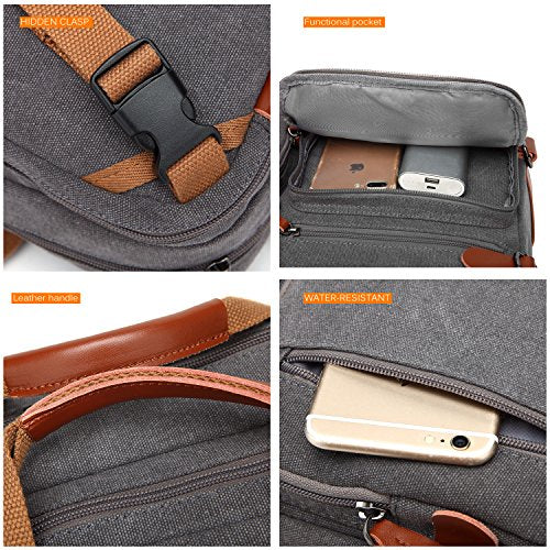 CoolBELL Convertible Backpack Messenger Shoulder Bag Laptop Case Business Briefcase Multi-Functional Travel Handbag Fits 17.3 Inch Laptop for Men/Women (Canvas Dark Grey) - color: Dark Grey, size: 17.3 Inches
