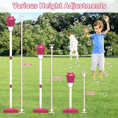 Infowush Bubble Machine for Kids, Automatic Standing Bubble Maker Machine | Height Adjustable Up to 47 Inches, Outdoor Battery Bubble Machine with Light/Music for Toddlers, Birthday Party Gifts (Red) - color: Red