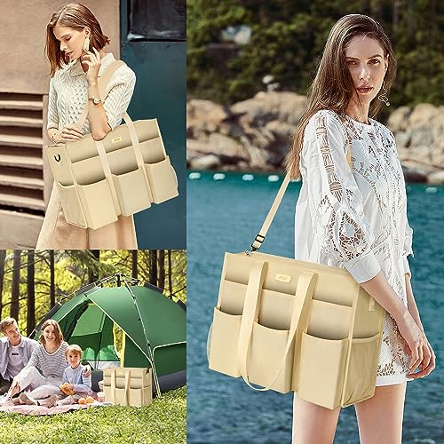 IBFUN Utility Tote Bag with 24 Pockets, Large Teacher Travel Tote for Women - color: B2-l-beige, size: Large