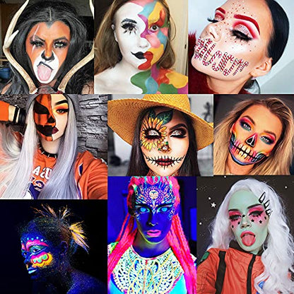 CCbeauty Face Body Paint Kit Professional 36 Colors Face Painting Kit Cosplay Makeup Palette Halloween Clown SFX Makeup Kit Neon Body Paint Arts Party Fancy Make Up with 10 Pink Face Paint Brushes