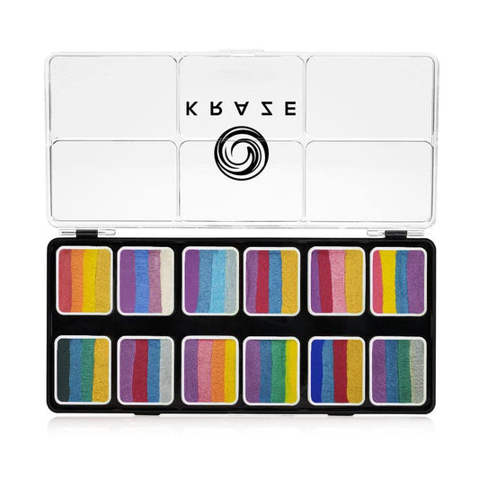 Kraze FX Splash Glam 12 Color Metallic Split Cake Palette (6 gm) with 2 Brushes - Water Activated, Hypoallergenic, Safe, Non-Toxic Face Painting Kit for Adults - size: Metallic 12 Split Palette