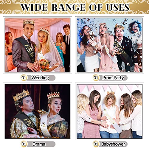 4 Pcs Prom King Queen Crowns Gold, M, Red Diamond | Gold Tiaras with AB Diamond Stones, Sashes Included, Royalty Crowns for Homecoming Birthday Halloween Wedding Party Costume - color: Red Diamond
