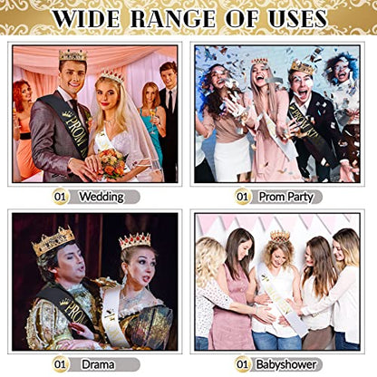 4 Pcs Prom King Queen Crowns Gold, M, Red Diamond | Gold Tiaras with AB Diamond Stones, Sashes Included, Royalty Crowns for Homecoming Birthday Halloween Wedding Party Costume - color: Red Diamond