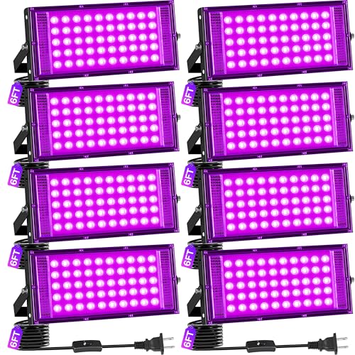 8 Pack 50W Black Light IP66 with Switch+6FT Cord for Halloween Glow Party - size: 50W-8 Pack