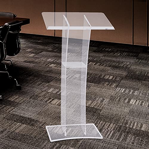 Acrylic Podium 23.62 x 15.74 Inch Transparent Podium Stand Clear Church Lectern Portable Detachable School Lectern for Speeches, Opening Ceremonies Reception Event (23.62 x 15.74 Arcuate, inches)