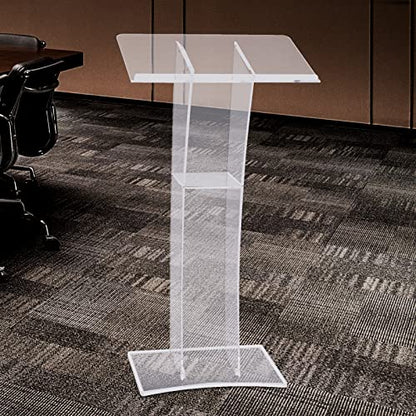 Acrylic Podium 23.62 x 15.74 Inch Transparent Podium Stand Clear Church Lectern Portable Detachable School Lectern for Speeches, Opening Ceremonies Reception Event (23.62 x 15.74 Arcuate, inches)