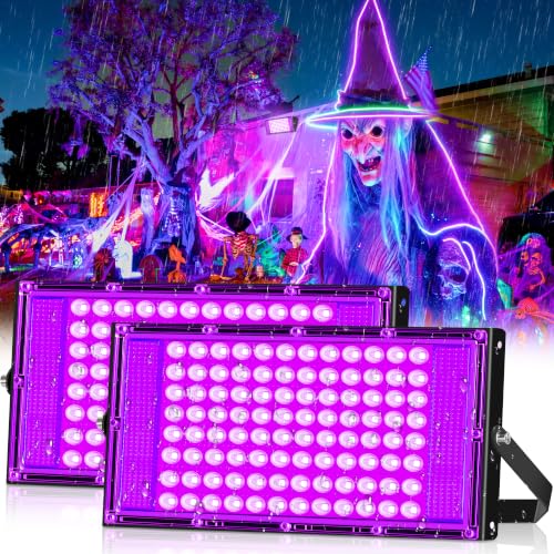 2 Pack 100W LED Black Light for Glow Party, Waterproof Blacklight Halloween - size: 100W-2Pack