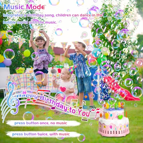Panamalar Birthday Cake Bubble Machine, Automatic Bubble Blower Machine for Kids Toddlers with Music/Lights/Solution,10000+ Bubble/Min 13 Holes Bubble Maker Toys for Outdoor Birthday Wedding Gift - color: Pink