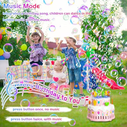 Panamalar Birthday Cake Bubble Machine, Automatic Bubble Blower Machine for Kids Toddlers with Music/Lights/Solution,10000+ Bubble/Min 13 Holes Bubble Maker Toys for Outdoor Birthday Wedding Gift - color: Pink
