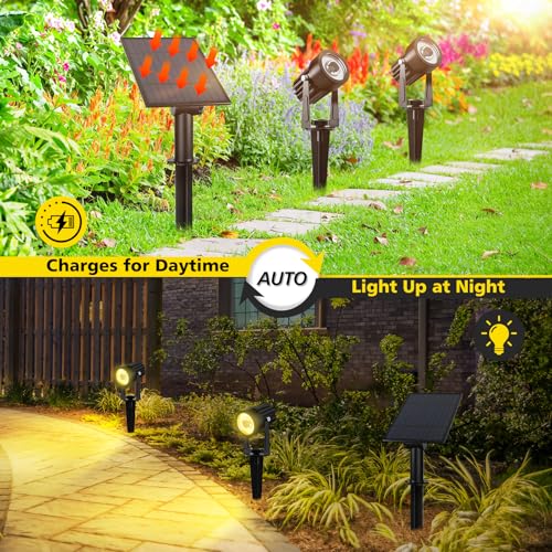 T-SUN Solar Spot Lights Outdoor, Dual Head Solar Spotlights, Warm White - color: Warm White, size: 2-IN-1