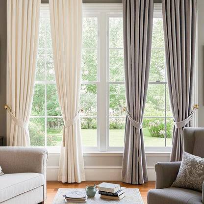 SMILETIME White and Grey 52in X 84in Velvet Curtains with Grommet, Thermal Insulated Super Soft Privacy Noise Reducing Velvet Curtains for Living Room, 4 Panels