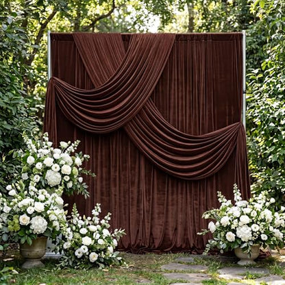Hunnmingre 2 Pcs 5 X10 ft Velvet Curtains Backdrop Drapes, Chocolate Brown | Wrinkle Free Silky, Velvet Wedding Backdrop Drapes, Photo Curtains for Parties Birthday Baby Shower Photography Background - color: Chocolate Brown