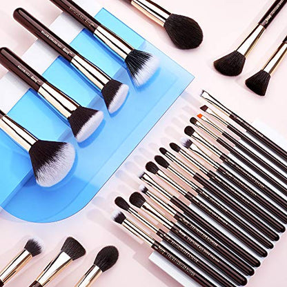 Jessup Makeup Brushes Set Professional, 25PCS Premium Natural Powder Foundation Eyeshadow Blending Concealer Blusher Highlight Labeled Brushes, T280 - color: Zinfandel