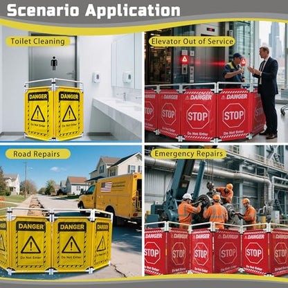 Safety Caution Barricade 3Panels Foldable Security Signs With PVC Tarp Removable Safety Barrier Wet Floor Guard Symbol Clear Printing Safety Fence(Red3) - color: Red- 3pcs