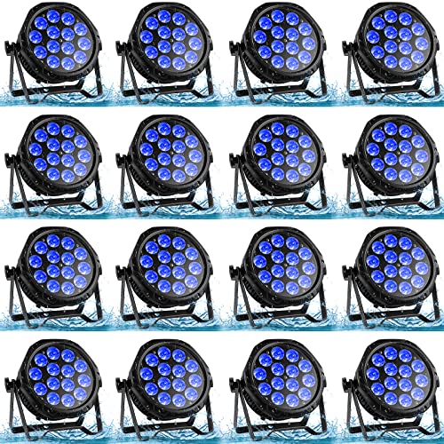 14LED Par Lights, Outdoor Waterproof Par Can Light, RGBW 4in1 Stage Light, 210W DMX Control Wash Uplight Strobe Effect for Events, Stage, Wedding, Church, Party, Garden, Building (16 Packs) - size: 16 Packs