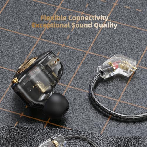 Piluyaa Wired Gaming Headphones IEM Earphones with 1DD，QKZ ENZO in Ear Monitor, HiFi Detachable Cable Earbuds, Bass Sound with New 11mm Dynamic Driver for Video Music Gaming (Grey) - color: Dark GREY