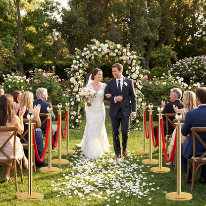 Stainless Steel Stanchion Post Queue 5 ft Red Velvet Rope Red Carpet Ropes and Poles Crowd Control Barriers Sand Injection Hollow Base and Velvet Ropes Set for Party Supplies (4 Pieces, Gold) - color: Gold-4PCS