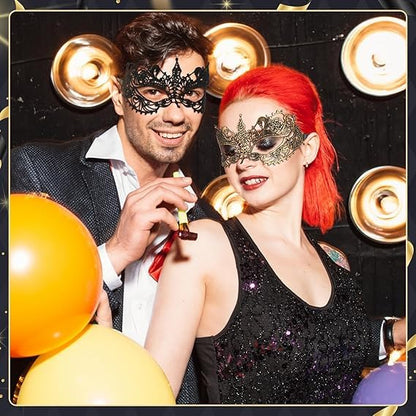 3 Pcs Masquerade Mask for Women Fun Lace Masks | Mascarade Headpiece, Disguise, For Costume Parties, Mardi Gras - color: Black, Gold, Silver