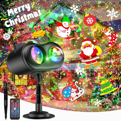 Christmas Projector Lights Outdoor with Ocean Wave & Firefly Light, 20 Slides/160 Patterns Holiday Projection Lights Indoor with Remote & Timer, Waterproof Light Projector Christmas Decorations - color: 20 Slides