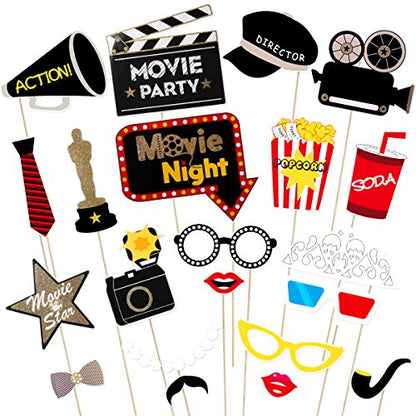BESTOYARD Movie Night Photo Booth Props 21-Piece Kit – Cardboard Cutouts for Birthday, Prom & Themed Parties, Funny Props for Kids & Adults