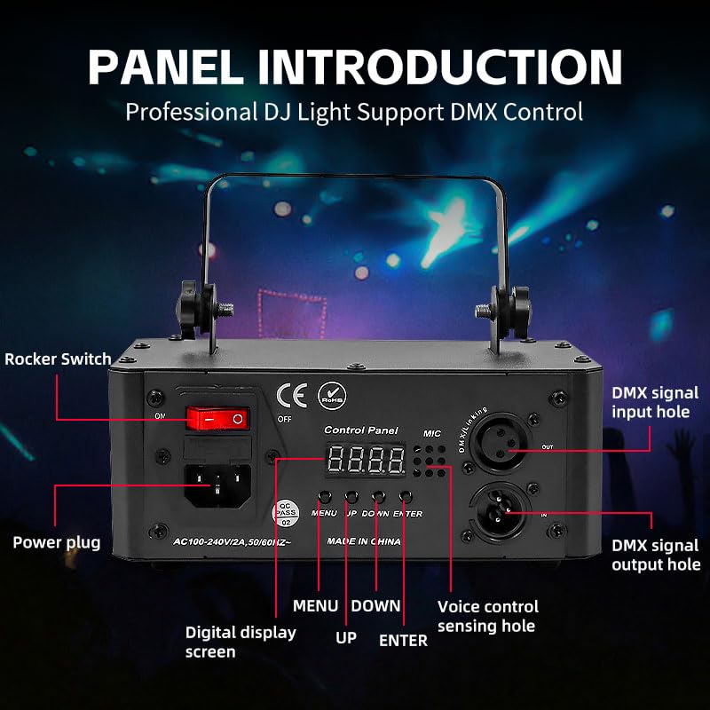 Upgraded 6-in-1 DJ Stage Light with Matrix & Prism Effects, 5D Pulse Animation, Remote & DMX Control, Sound Activated, 50 sq ft Coverage for Wedding, Party, Bar, KTV, Disco,Matte Black