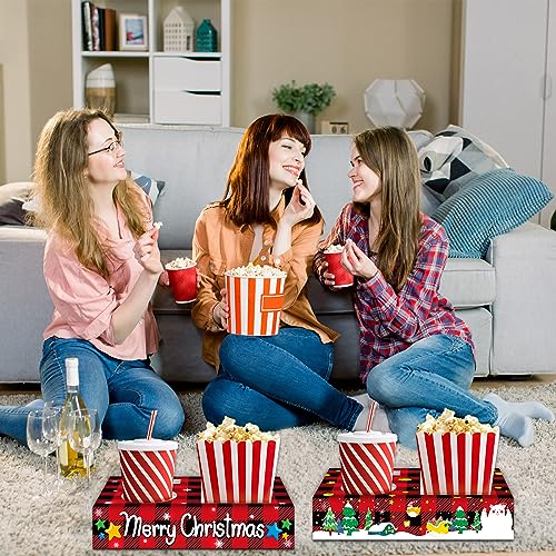 32pcs Christmas Party Supplies Movie Night Snack Trays Hold Popcorn Candy Food Drink, Merry Christmas Movie Theater Popcorn Holder Decorations for Kid's Birthday Party Concession Stand Family - style: Christmas Movie Night