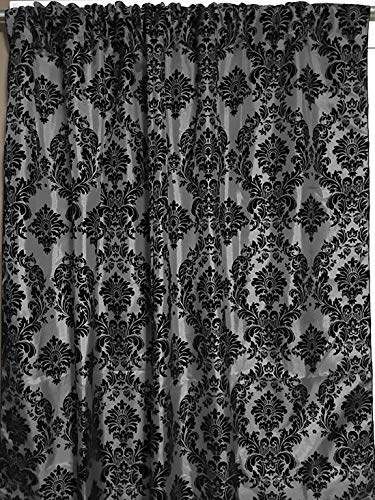 lovemyfabric Taffeta Flocking Damask Print Window Curtain Panel/Stage Backdrop/Photography Backdrop-Black on Silver (1, 56"X96") - size: 56"X96"