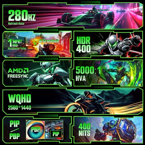 SANSUI 27 Inch 280Hz Curved Gaming Monitor,WQHD 280Hz / HD 400Hz Dual Mode, - size: 27