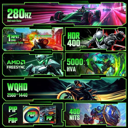 SANSUI 27 Inch 280Hz Curved Gaming Monitor,WQHD 280Hz / HD 400Hz Dual Mode, - size: 27