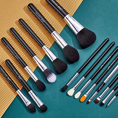 Jessup Makeup Brush Set for Contour Eyeshadow Eyeliner Lip, 15pcs T092 | Labeled Makeup Brushes, Premium Synthetic Fibers, Easy Blending, No Shedding, For Daily Beauty, Dates, Parties & Gifting