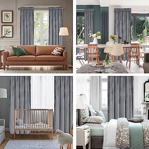 Hiasan Grey Velvet Blackout Curtains 96 inches Long, 2 Panels, 42W x 96L - color: Grey, size: 42"W x 96"L (Pack of 2)