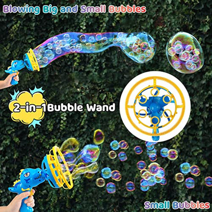 Dinosaur Bubble Gun for Kids 3-8, Bubble Machine Blower Toy (Blue) | Bubble-in-Bubble Effect， Easy-Grip Dinosaur Bubble Gun Fills Summer Playtime and Party Favors With Colorful Bubbles - color: Blue