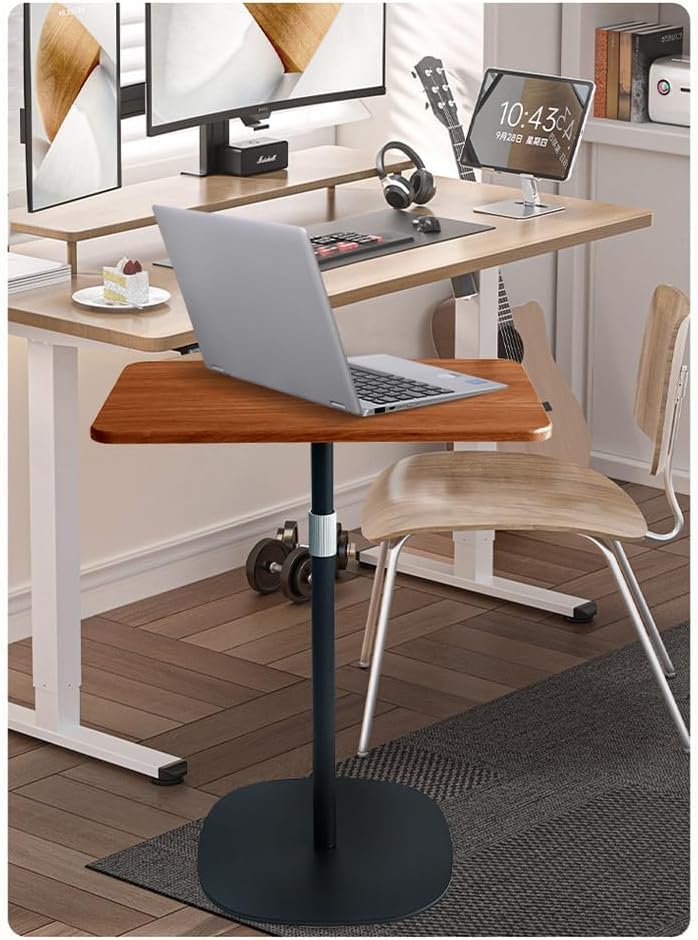 Japard Small Standing Desk 18-47 Inch, Adjustable Height Portable Laptop Stand, Mini Floor Table, Natural Wood Black Brown - color: Brown X Black