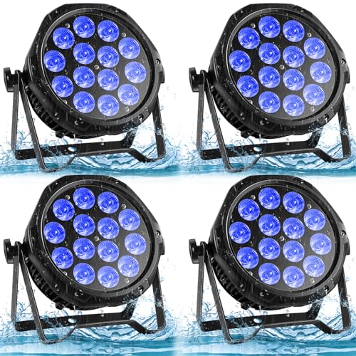 14LED Par Lights, Outdoor Waterproof Par Can Light, RGBW 4in1 Stage Light, 210W DMX Control Wash Uplight Strobe Effect for Events, Stage, Wedding, Church, Party, Garden, Building (4 Packs) - size: 4 pack