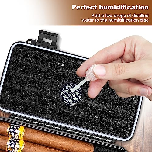 Flauno Travel Cigar Humidor Case - Portable Cigar Box kit with Humidifier Disc, Cigar Cutter, Cigar Punch, Cigar Holder & Dropper, Waterproof, Crushproof, Airtight (Holds up to 10 Cigars) - size: Holds up to 10 Cigars with Cigar Accessories
