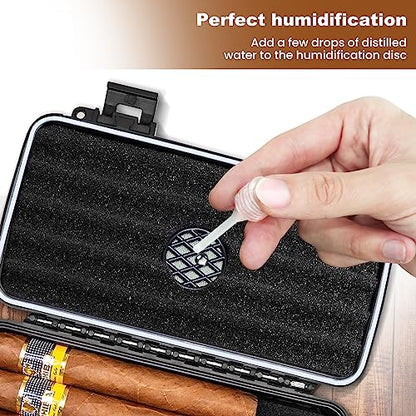 Flauno Travel Cigar Humidor Case - Portable Cigar Box kit with Humidifier Disc, Cigar Cutter, Cigar Punch, Cigar Holder & Dropper, Waterproof, Crushproof, Airtight (Holds up to 10 Cigars) - size: Holds up to 10 Cigars with Cigar Accessories
