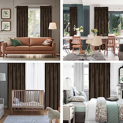 Hiasan Velvet Blackout Curtains 63 inches Length 2 Panels 52W x 63L Brown - color: Brown, size: 52"W x 63"L (Pack of 2)