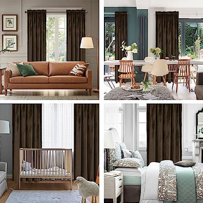 Hiasan Velvet Blackout Curtains 63 inches Length 2 Panels 52W x 63L Brown - color: Brown, size: 52"W x 63"L (Pack of 2)