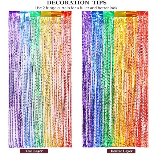 CYLMFC 3 Pack Rainbow Foil Curtains - 3.3x6.6ft Metallic Streamers Tinsel Curtains Background for Photo Booth Birthday Weddings Carnivals Graduation - color: 6 Color Rainbow