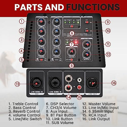 Pyle Portable PA System, 10" Subwoofer, 8x3 Column Drivers, Bluetooth Streaming, DSP EQ, 1600W Speaker System for Live Events, DJ Setup, and Sound Reinforcement