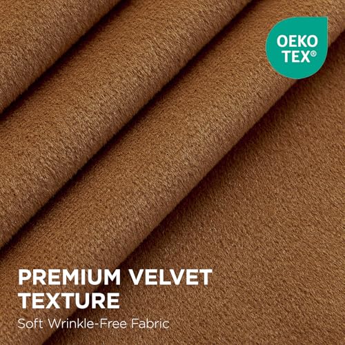 Joydeco 100% Blackout Curtains Velvet Black Out Curtain 96 Inch Drapes - color: Golden Brown, size: 52"W x 96"L (Pack of 2)