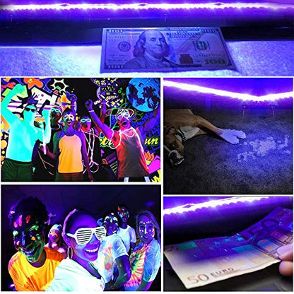 UV Light Strip USB UV Black Light Strip DC5V 390nm-400nm 6.56FT/2M SMD 2835 120LEDs IP65 Waterproof Super Bright LED Strip Lights, for Fluorescent Dance Party Body Paint Stage Lighting