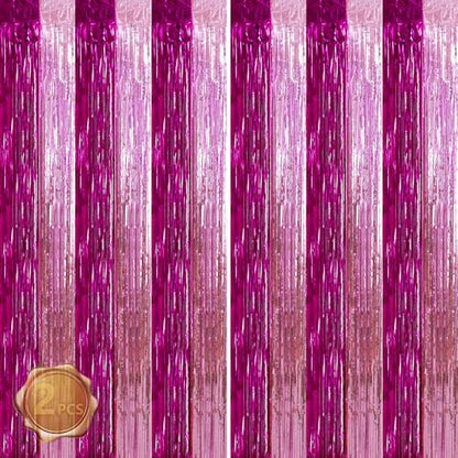 BEISHIDA Hot Pink Pink Door Streamers Backdrop Foil Fringe Tinsel Party Streamers Curtains Photo Backdrop -2Pcs for Girl Birthday Valentines Baby Shower Graduation Bachelorette Party Decoations - color: 05-hot pink pink