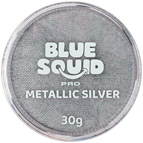 Blue Squid Face Paint Water Based Single Cake Professional Face Paint & Body Paint - Water Activated, Kids Adults Face Painting for Costume, Halloween Makeup, Cosplay - Metallic Silver Face Paint 30g - color: Metallic Silver 30g