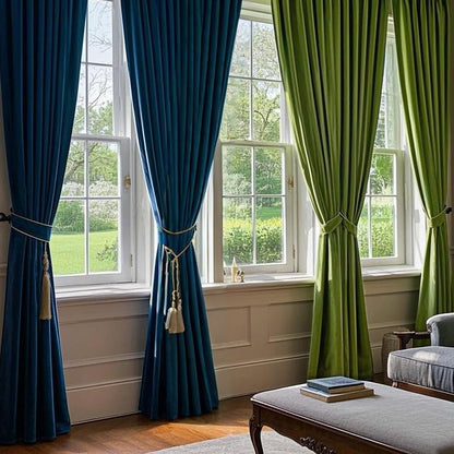 SMILETIME Green and Navy Blue 52in X 84in Velvet Curtains with Grommet, Thermal Insulated Super Soft Privacy Noise Reducing Velvet Curtains for Living Room, 4 Panels