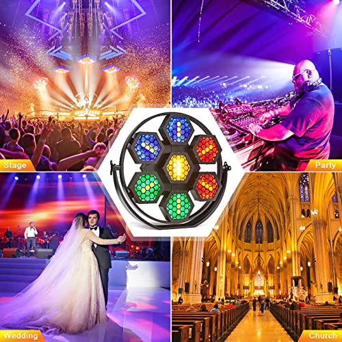 7X50W COB Hexagonal Retro Stage Lights with RGB 63LED DMX Aluminum Background Wash Strobe Par Light for Stages Wedding DJ Party Club Disco Event Church