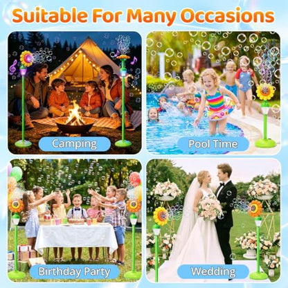Yunaking Flower Bubble Machine Remote Control, 3 4 5 6 7 8 Year Kids Toys | 90° Bubble Blowing, Adjustable Height, With Music Light, 2 solutions, Boys Girls Christmas Gift, for Wedding Camping Party - color: Orange